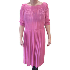 Vintage 70s Diana Bennett Pink Pleated Maxi Dress S Modest Church Easter USA